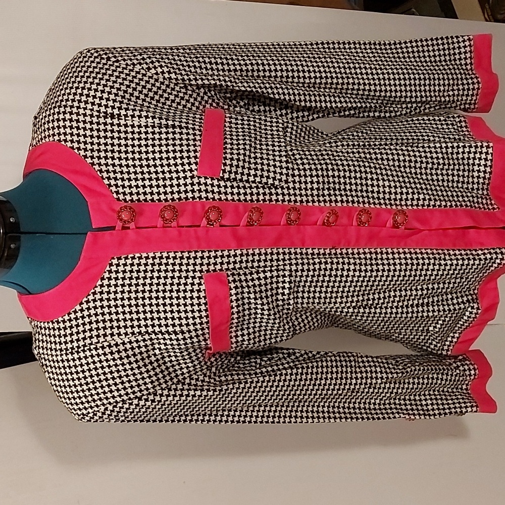 Herringbone Fuchsia trimmed blazer